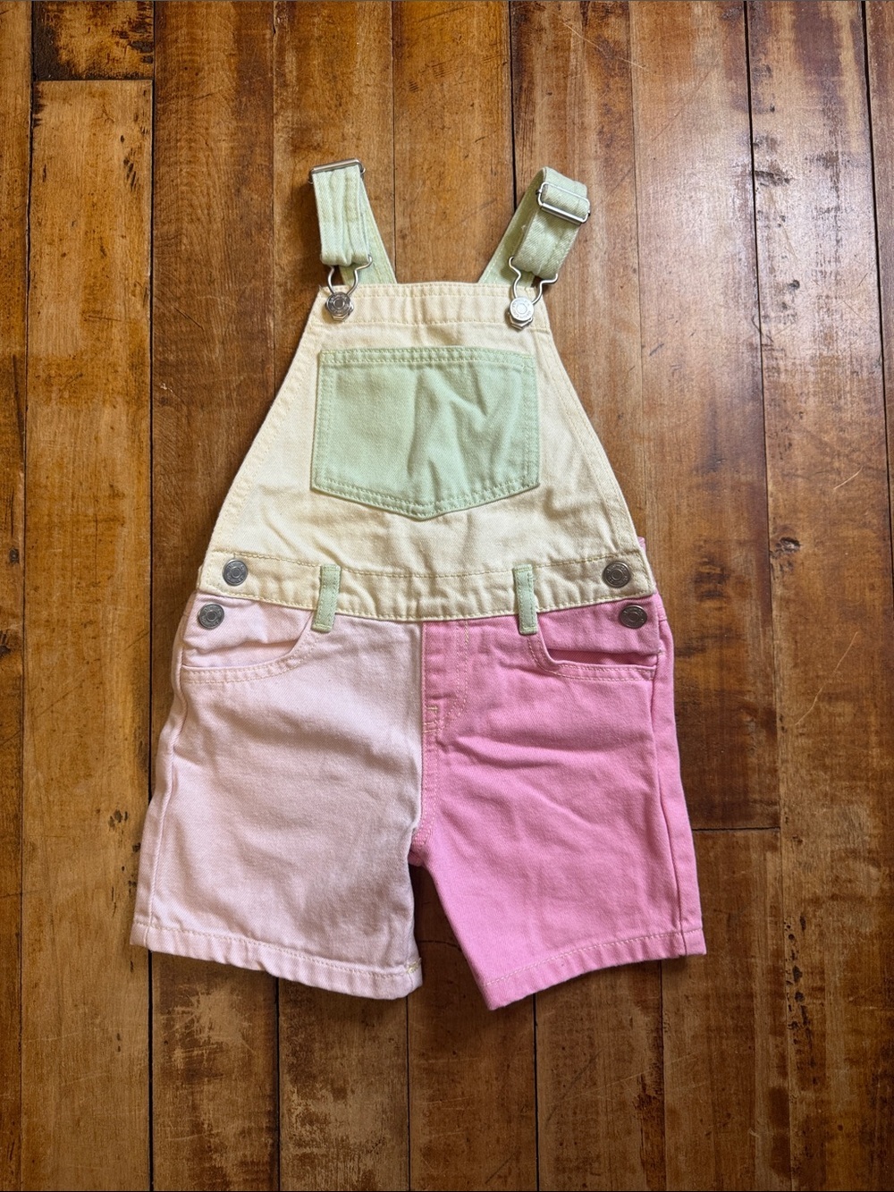 Denim co. Short Overalls size 3 to 4 years Pastel Colorblock cotton 90s Y2K